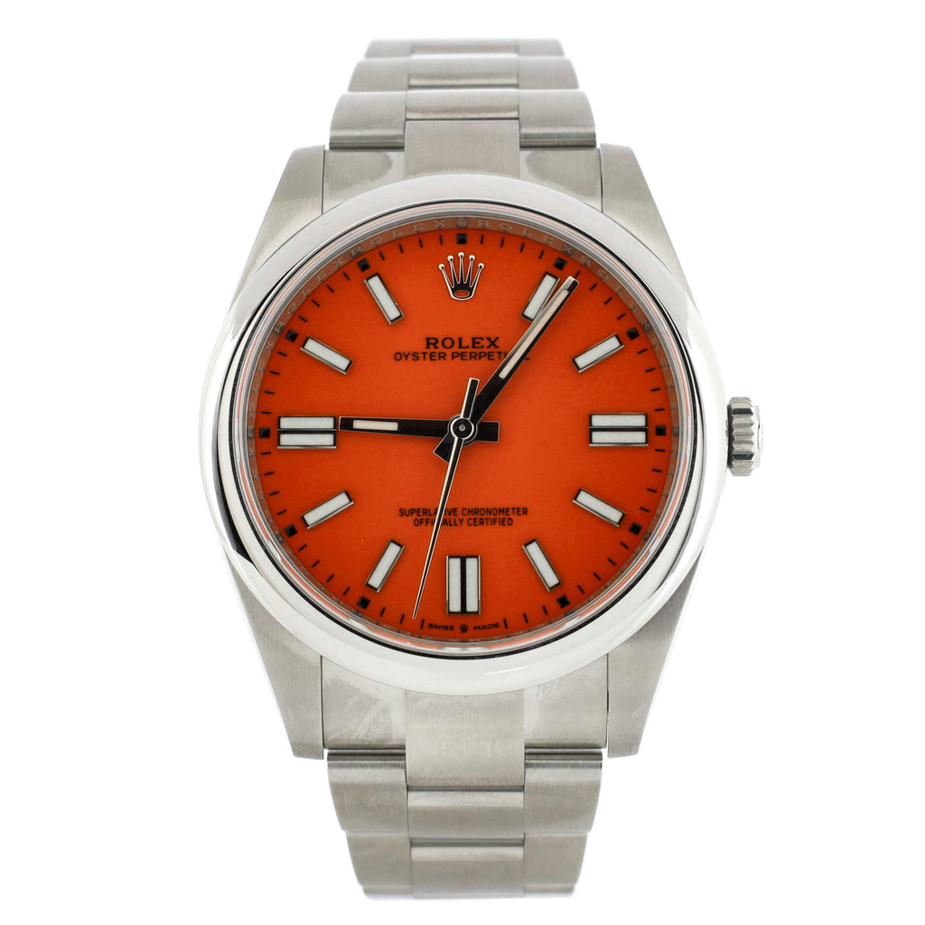 Oyster Perpetual Coral Red Automatic Watch Stainless Steel 41