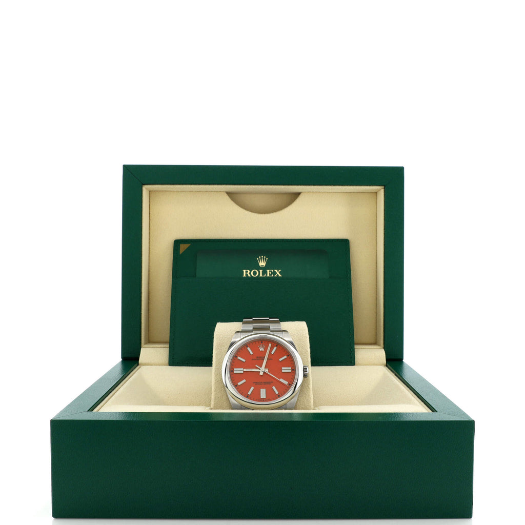 Oyster Perpetual Coral Red Automatic Watch Stainless Steel 41