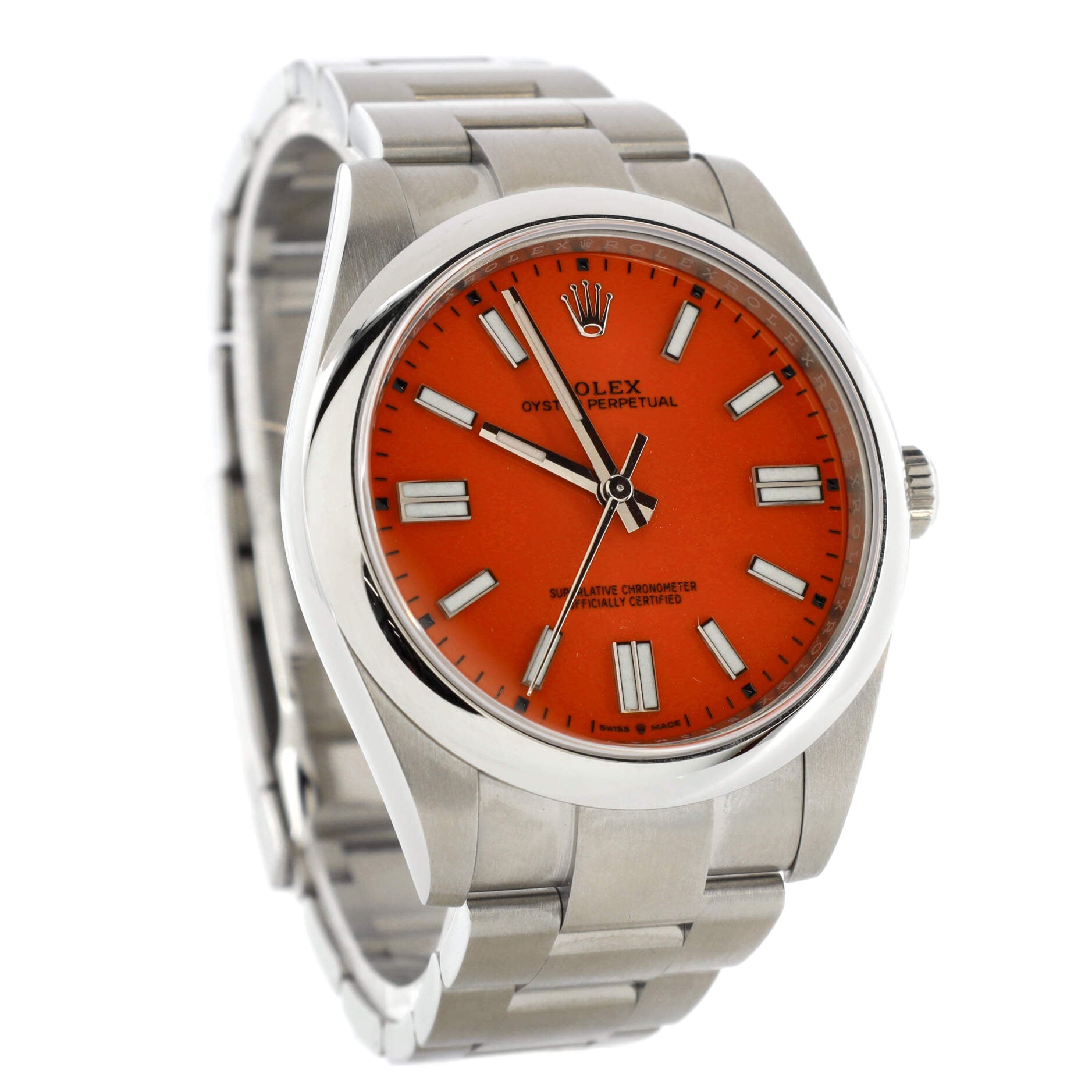 Oyster Perpetual Coral Red Automatic Watch Stainless Steel 41