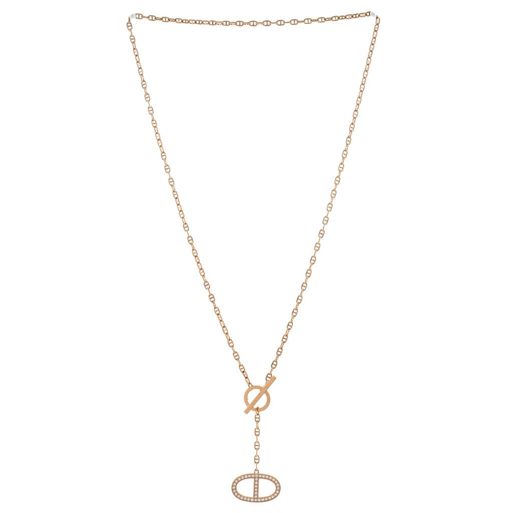 Chaine d'Ancre Contour Pendant Necklace 18K Rose Gold with Diamonds Large