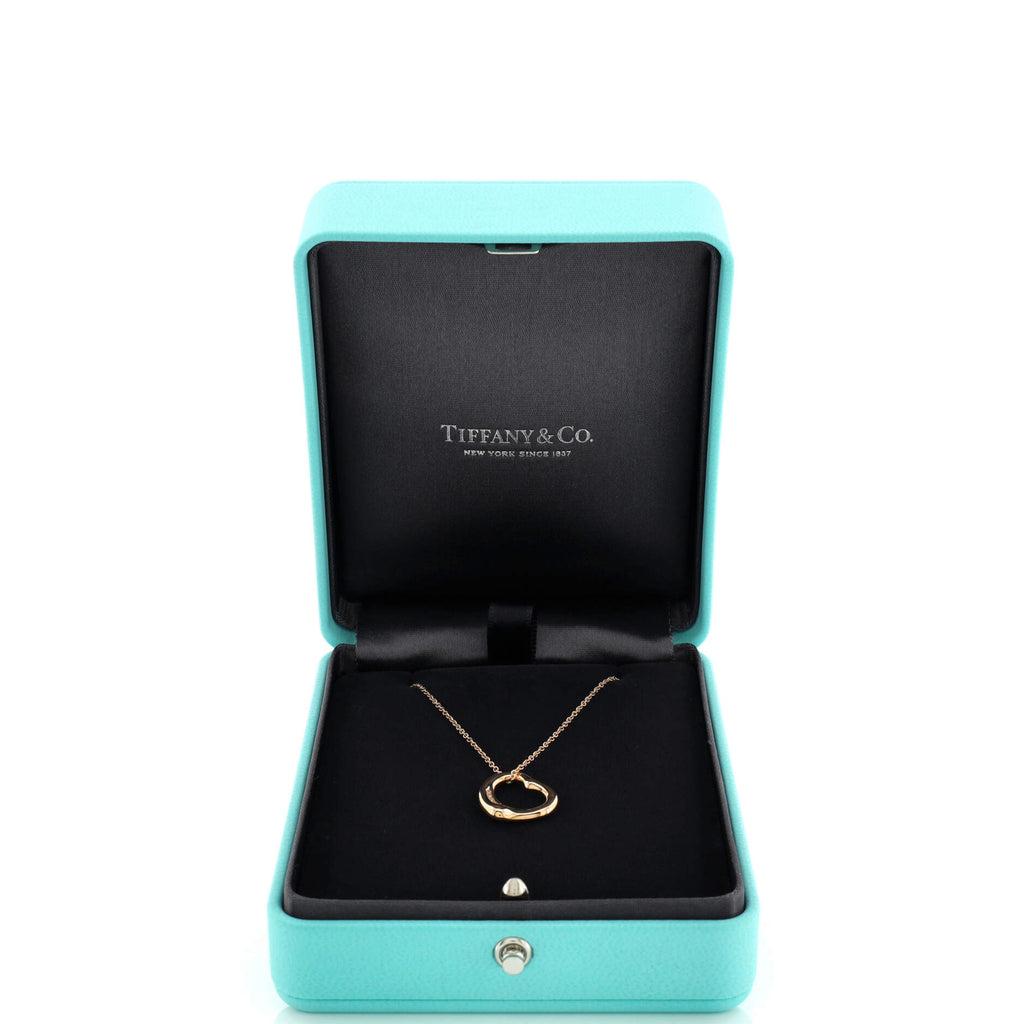 Elsa Peretti Open Heart 5 Diamonds Pendant Necklace 18K Rose Gold with Diamonds