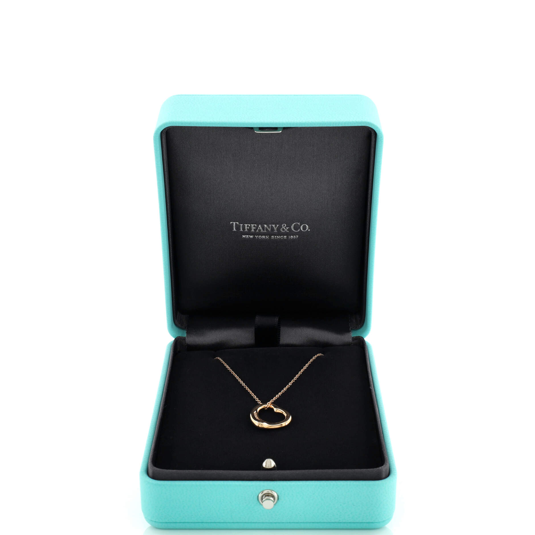 Elsa Peretti Open Heart 5 Diamonds Pendant Necklace 18K Rose Gold with Diamonds
