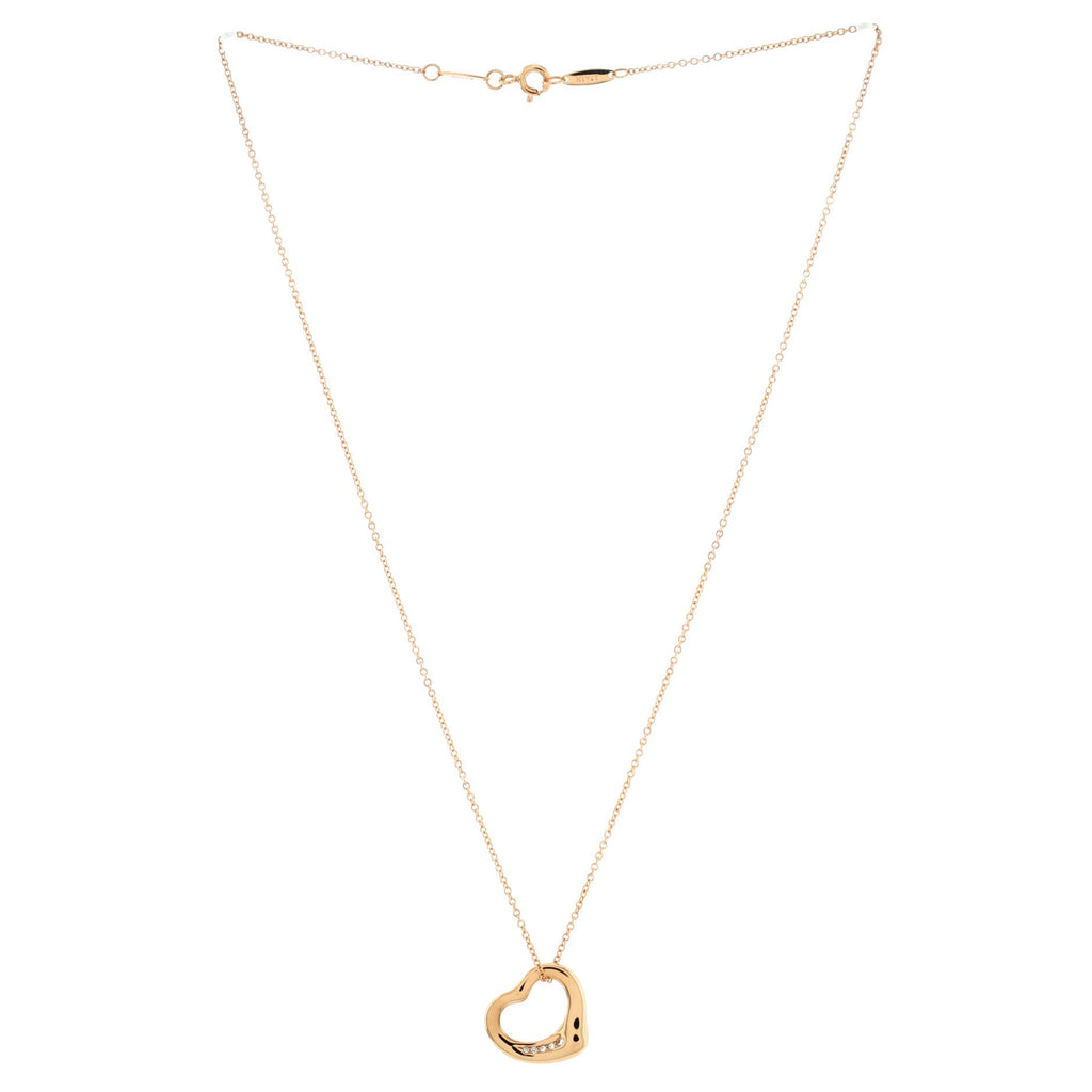 Elsa Peretti Open Heart 5 Diamonds Pendant Necklace 18K Rose Gold with Diamonds