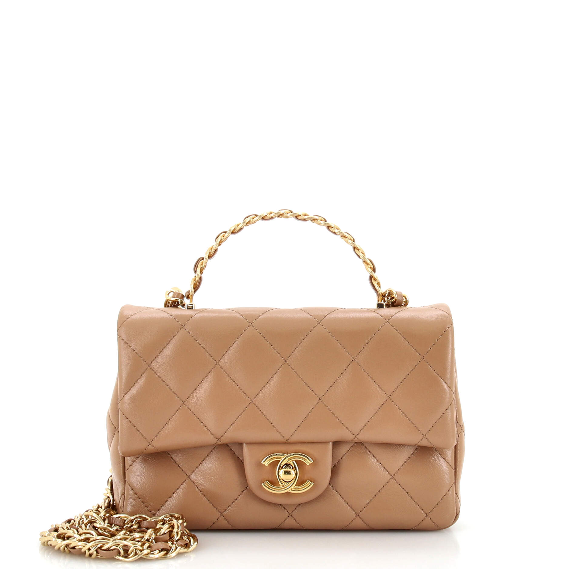 Crystal Chain Flap Top Handle Bag Quilted Lambskin Mini
