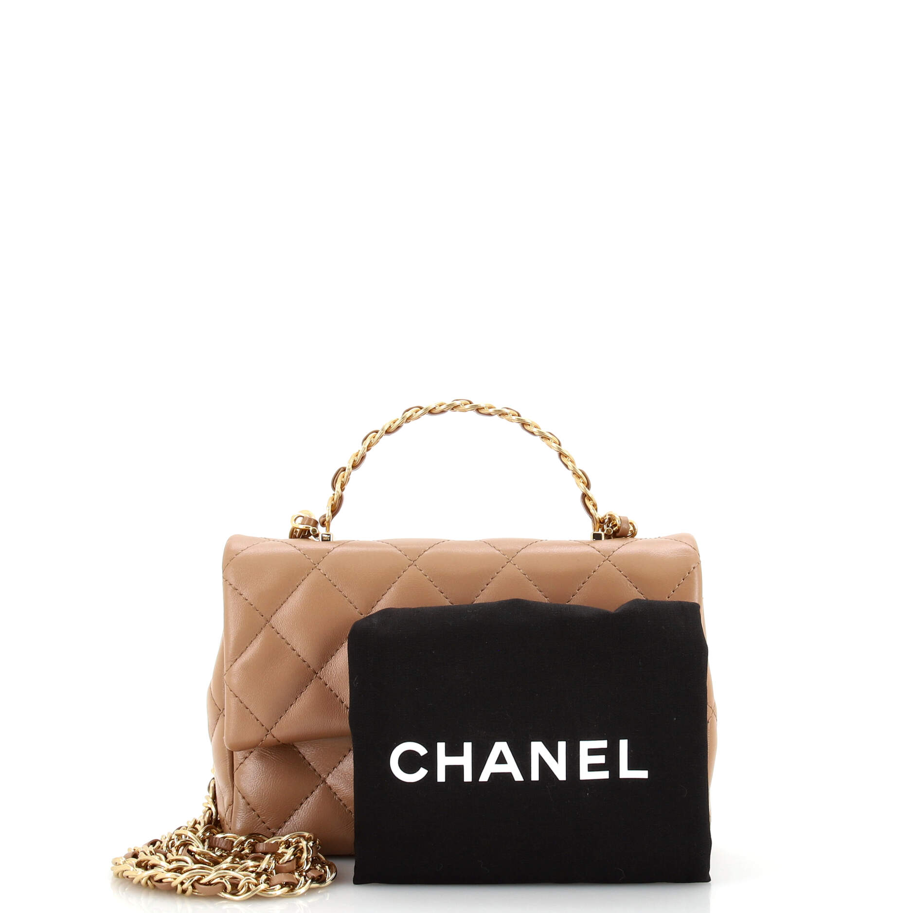 Crystal Chain Flap Top Handle Bag Quilted Lambskin Mini