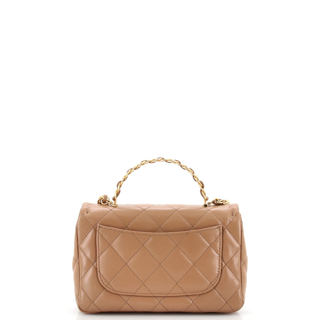 Crystal Chain Flap Top Handle Bag Quilted Lambskin Mini