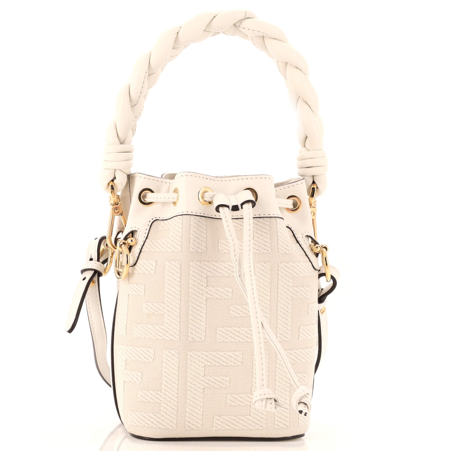 Woven Handle Mon Tresor Bucket Bag Zucca Embroidered Canvas Mini