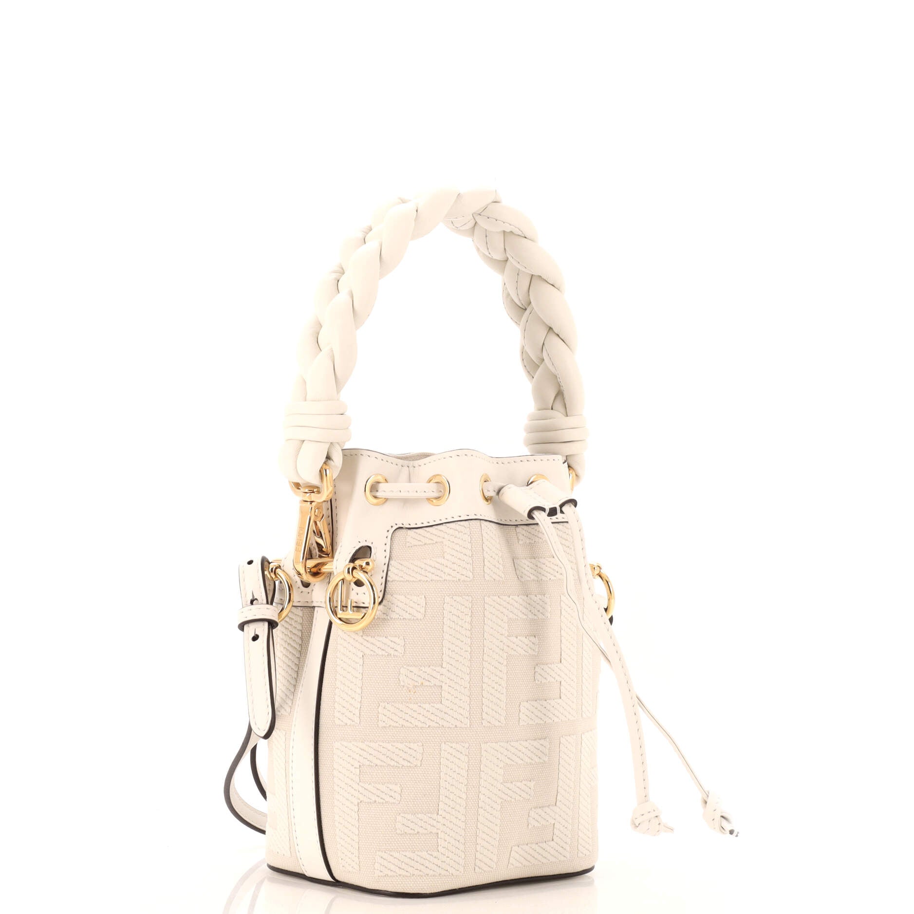 Woven Handle Mon Tresor Bucket Bag Zucca Embroidered Canvas Mini