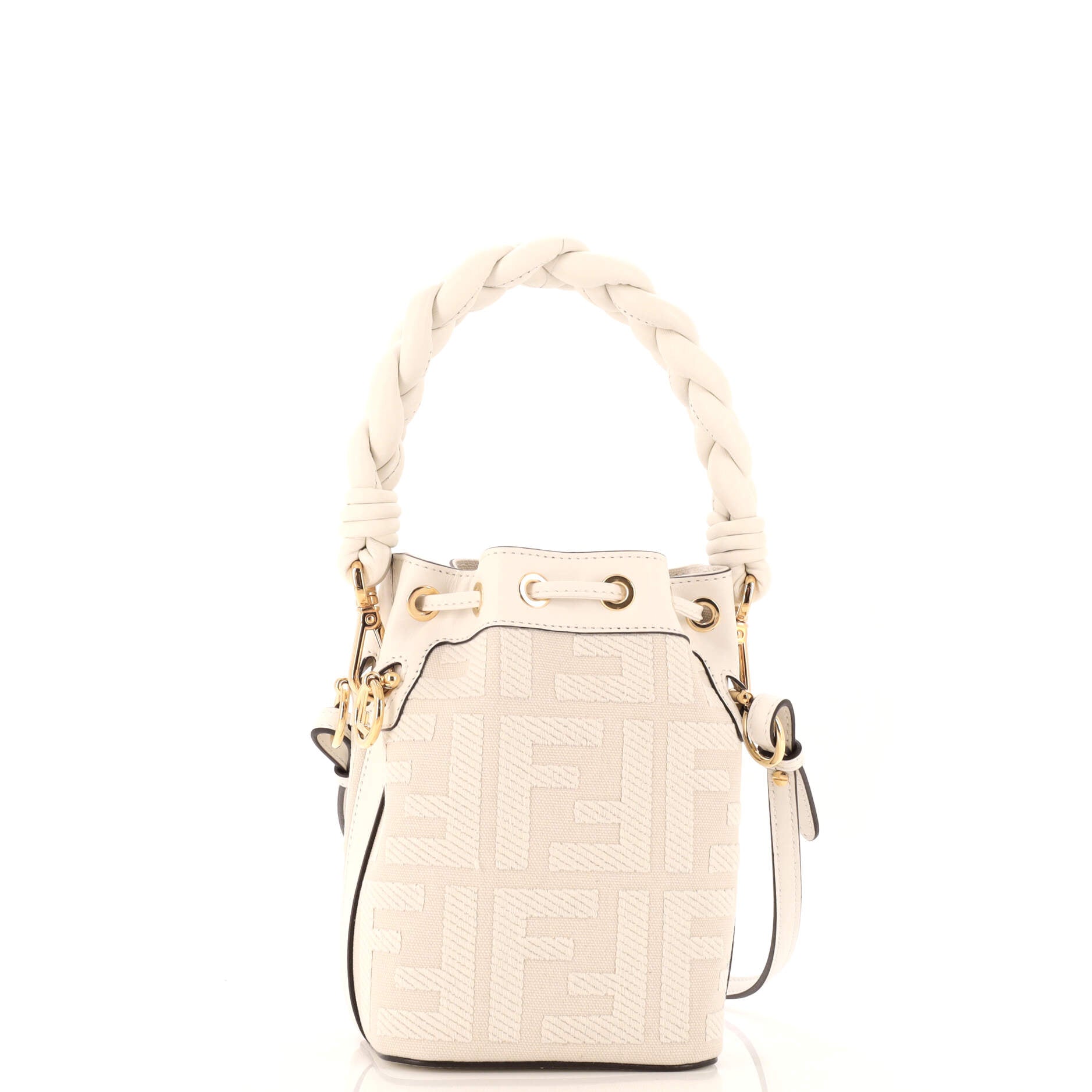 Woven Handle Mon Tresor Bucket Bag Zucca Embroidered Canvas Mini