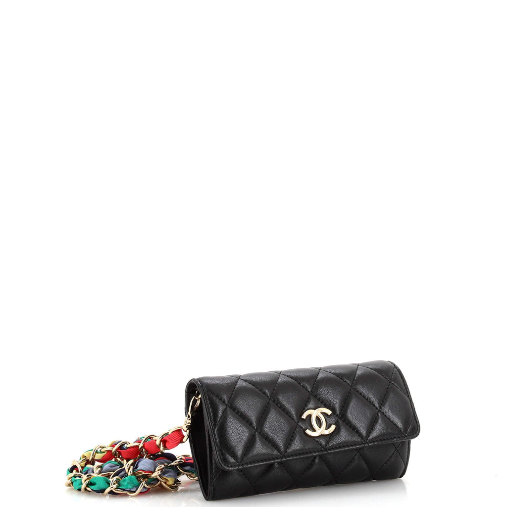 RIbbon Long Clutch with Chain Flap Bag Quilted Lambskin