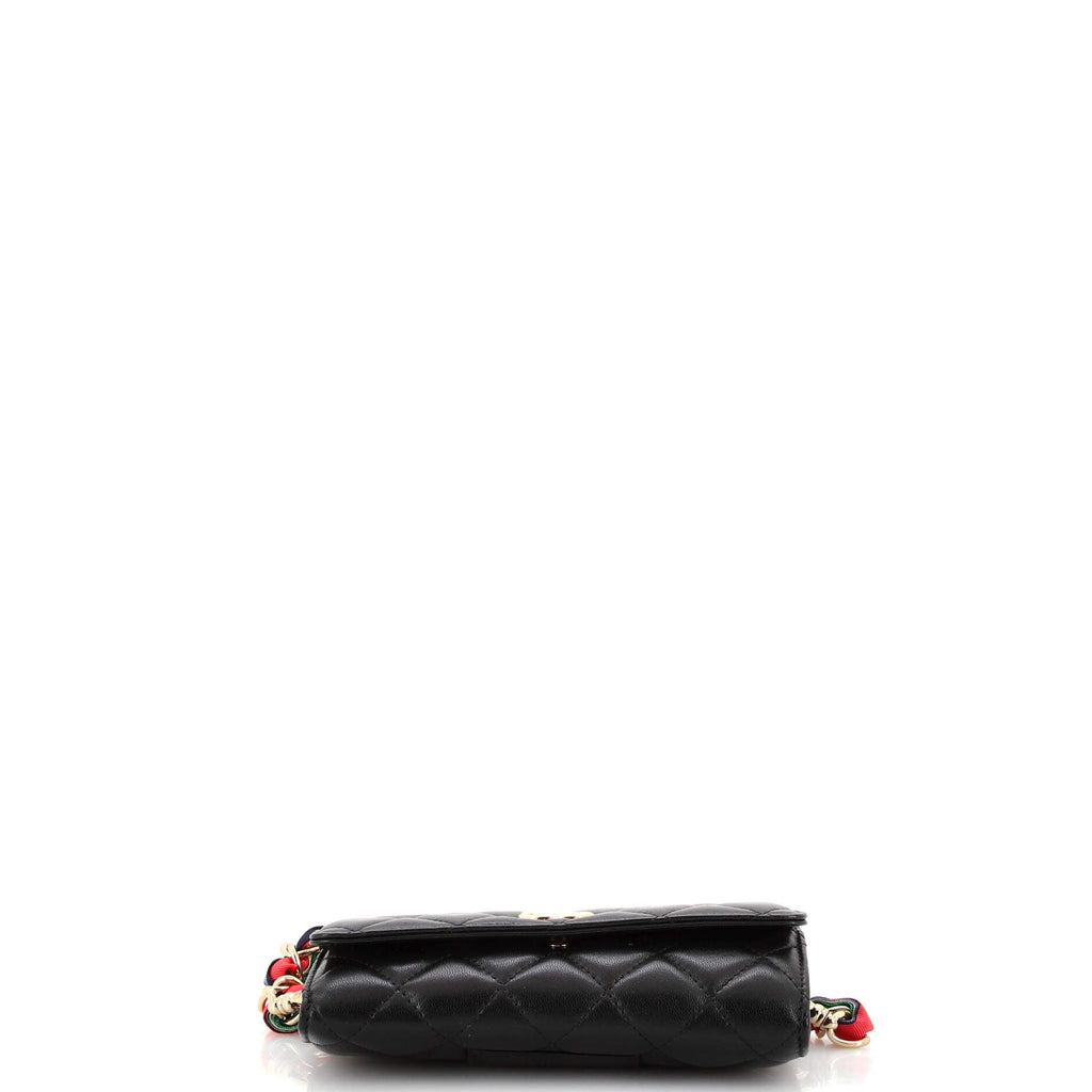 RIbbon Long Clutch with Chain Flap Bag Quilted Lambskin