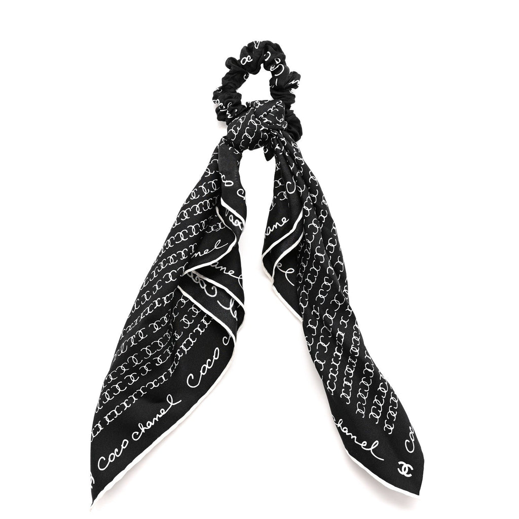 Silk CC Twilly Hair Tie Black White