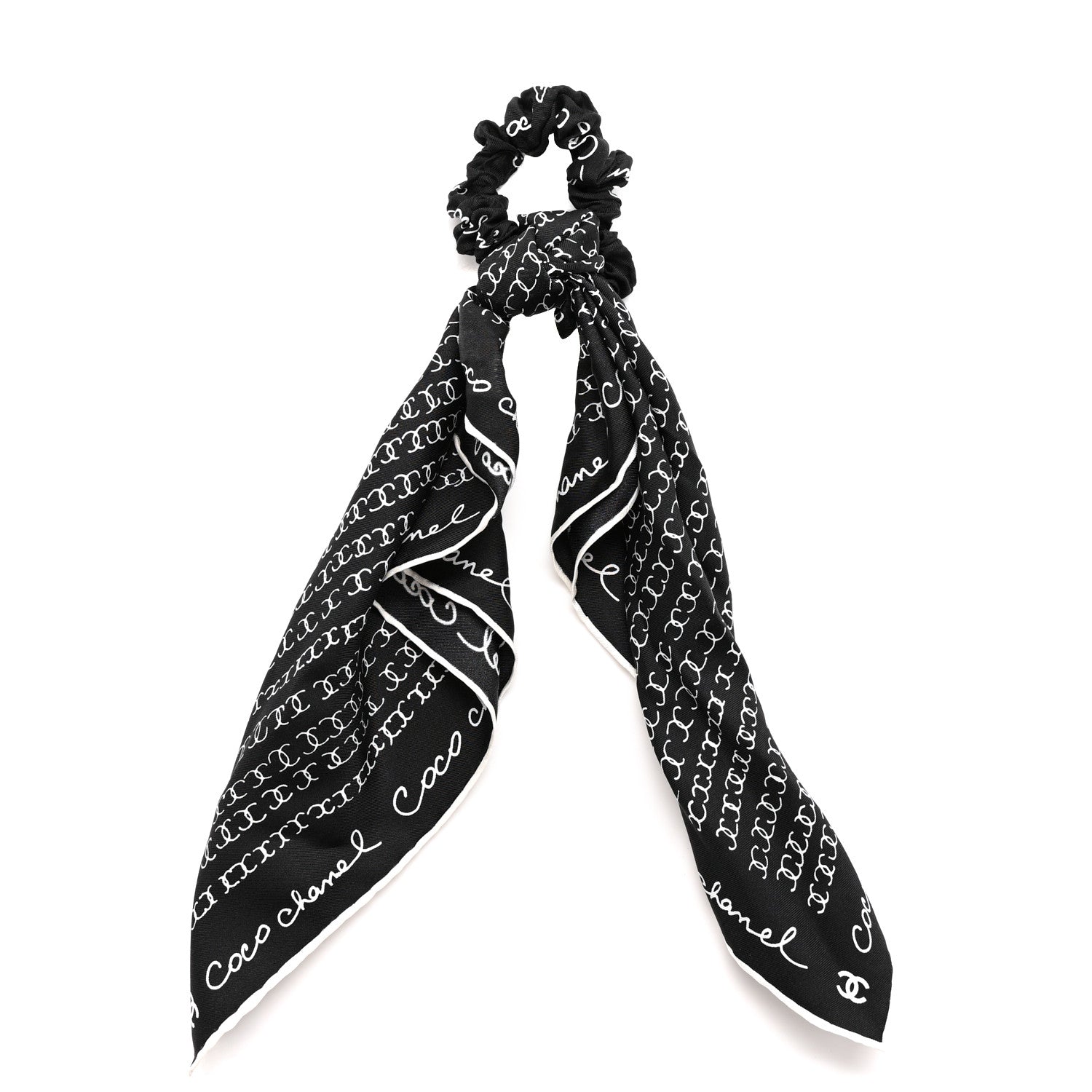 Silk CC Twilly Hair Tie Black White