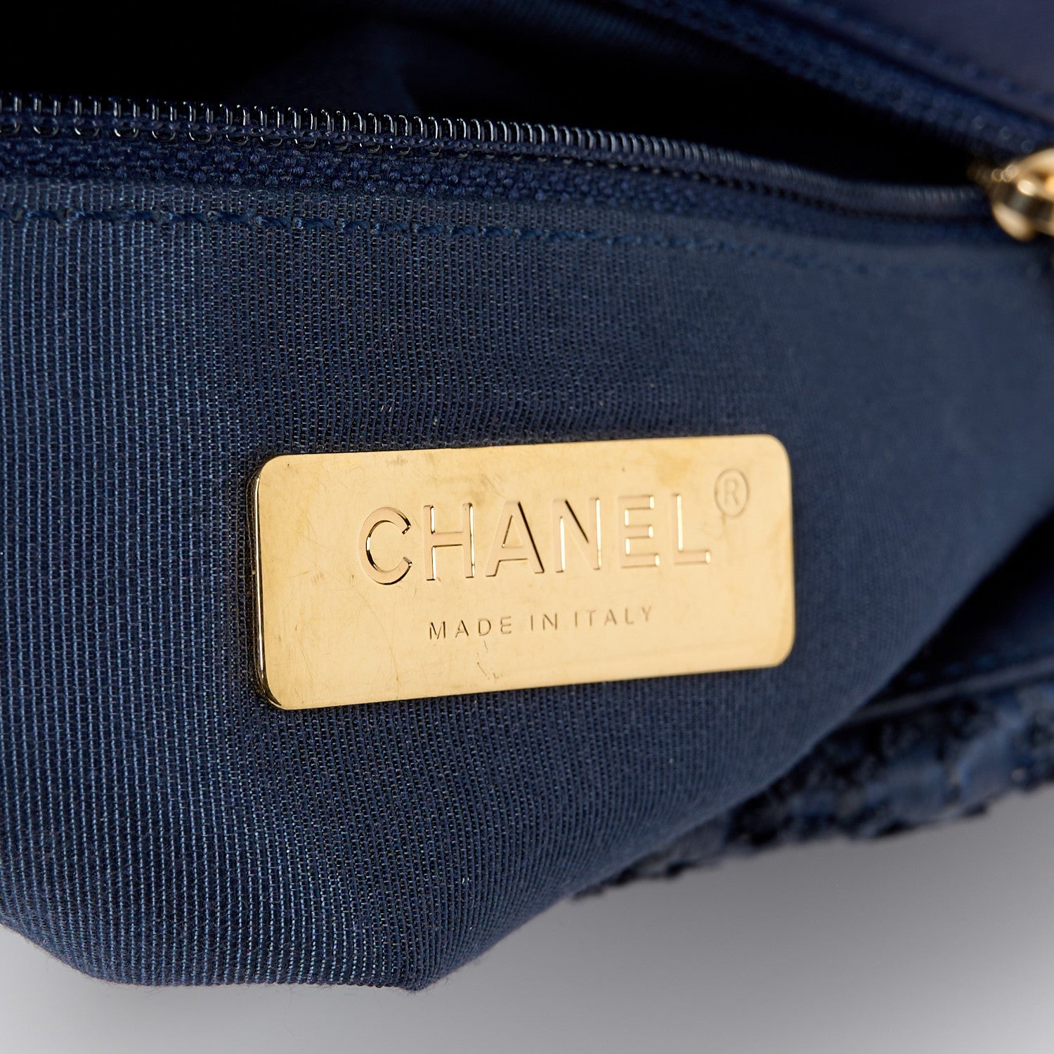 Raffia Tweed Quilted Medium Chanel 19 Flap  Navy