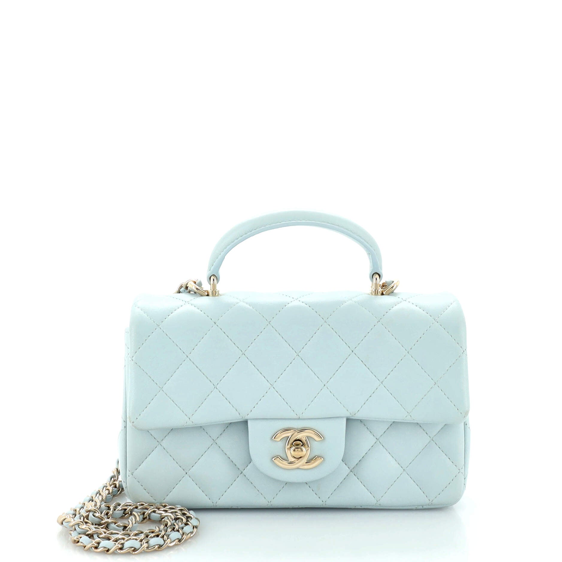 Classic Single Flap Top Handle Bag Quilted Lambskin Mini
