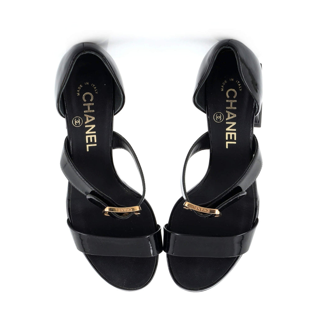 Women's CC Buckle Block Heeled Sandals Patent