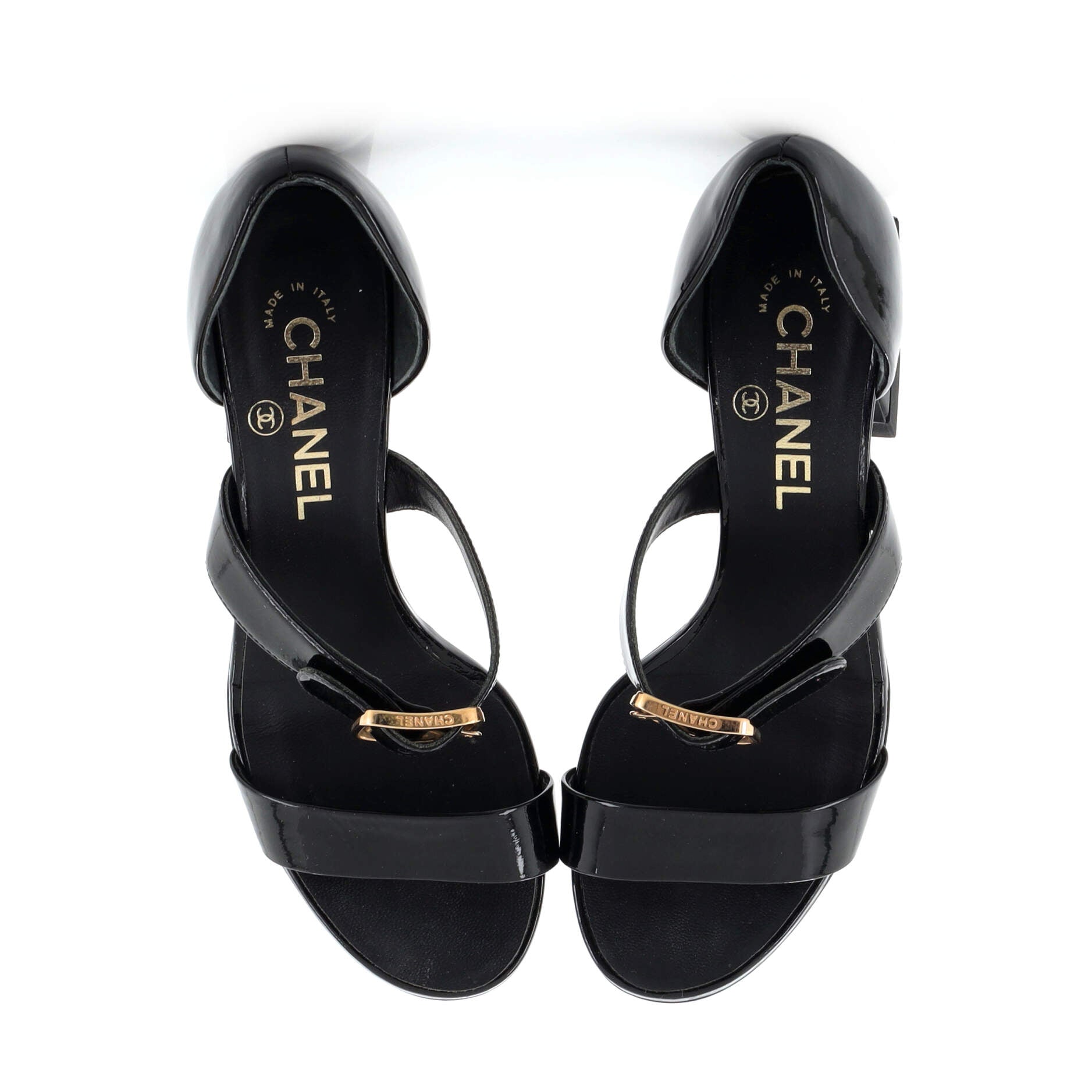 Women's CC Buckle Block Heeled Sandals Patent