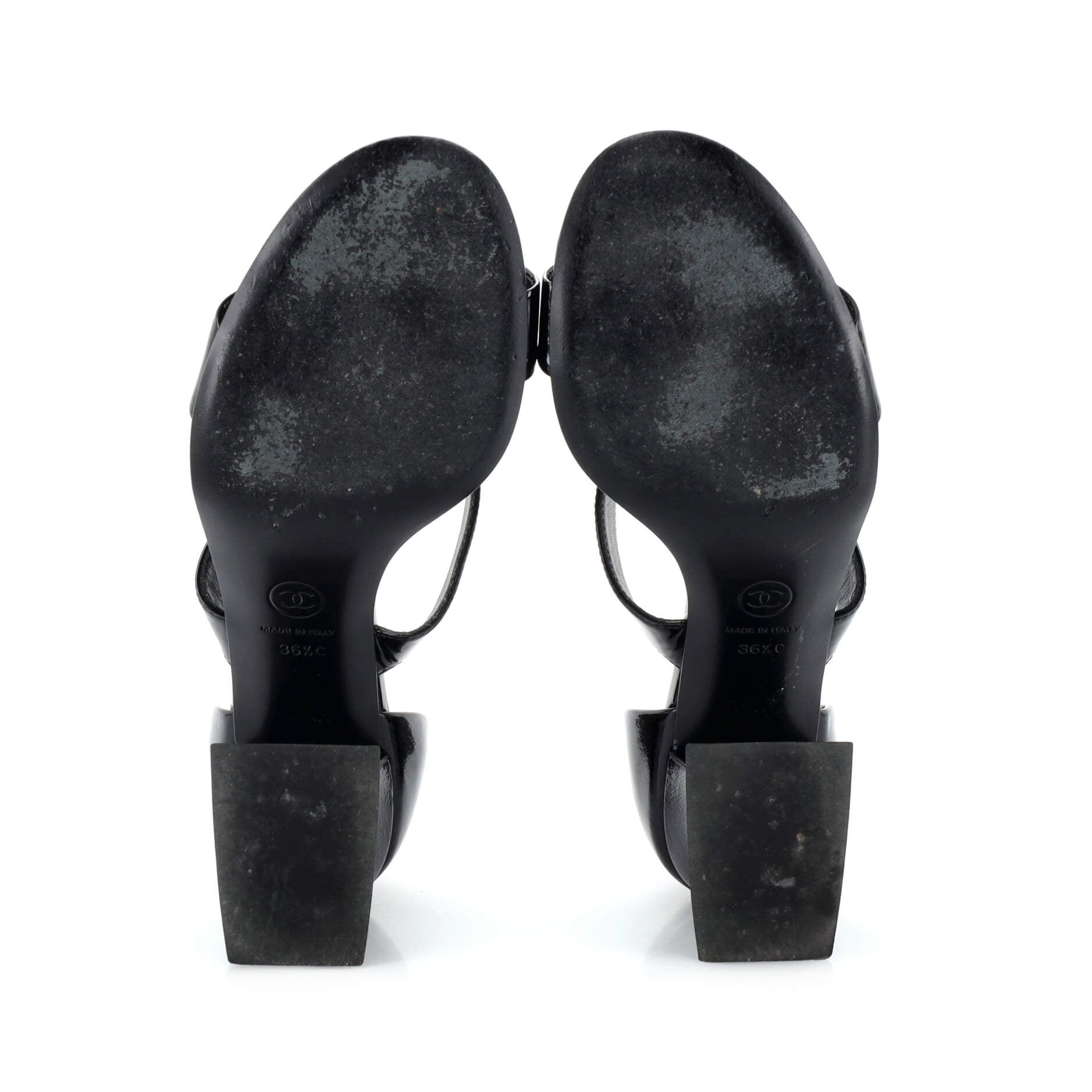 Women's CC Buckle Block Heeled Sandals Patent