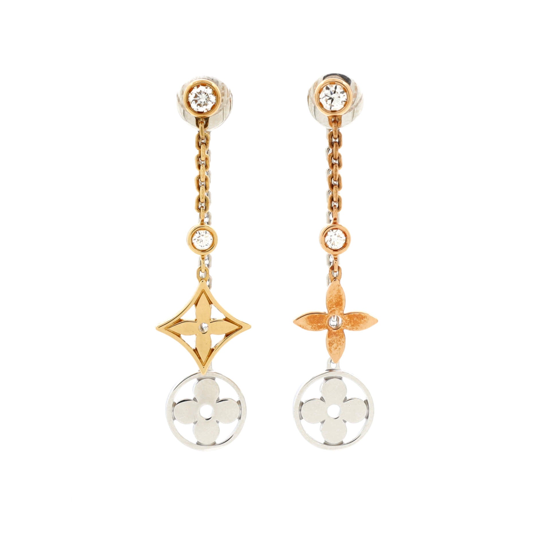 Louis Vuitton Blossom Drop Earrings 18K Tricolor Gold and Diamonds