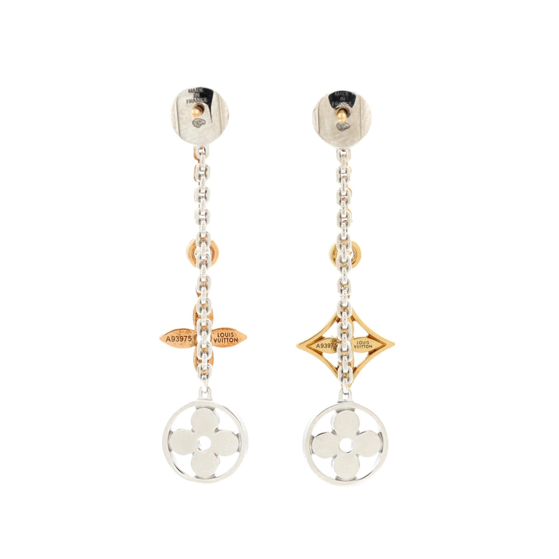 Louis Vuitton Blossom Drop Earrings 18K Tricolor Gold and Diamonds