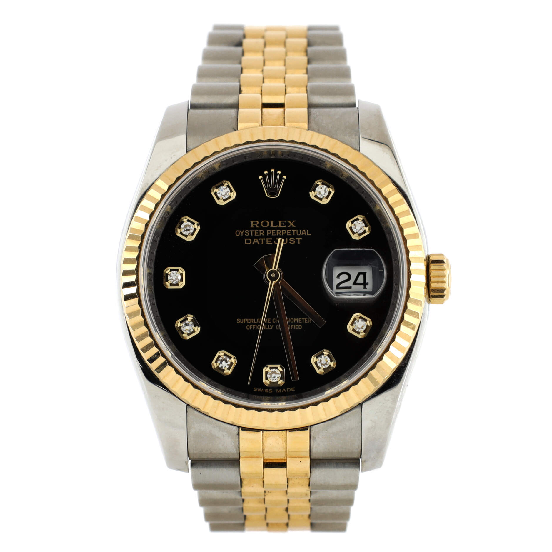 Oyster Perpetual Datejust Automatic Watch Stainless Steel and Yellow Gold with Diamond Markers 36