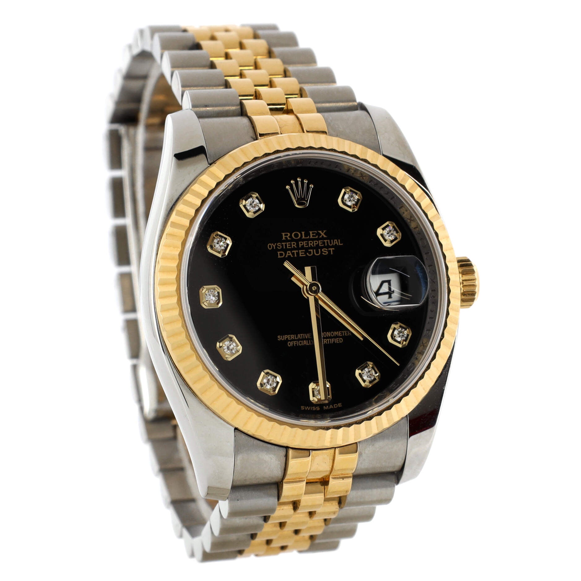 Oyster Perpetual Datejust Automatic Watch Stainless Steel and Yellow Gold with Diamond Markers 36