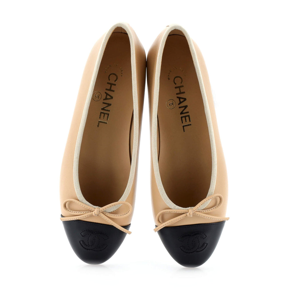 Women's CC Cap Toe Bow Ballerina Flats Leather