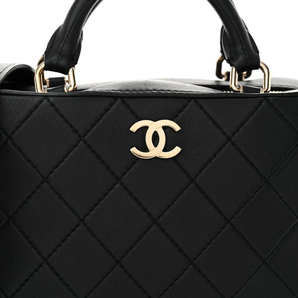 Calfskin Quilted Travel Kit Vanity Case Black