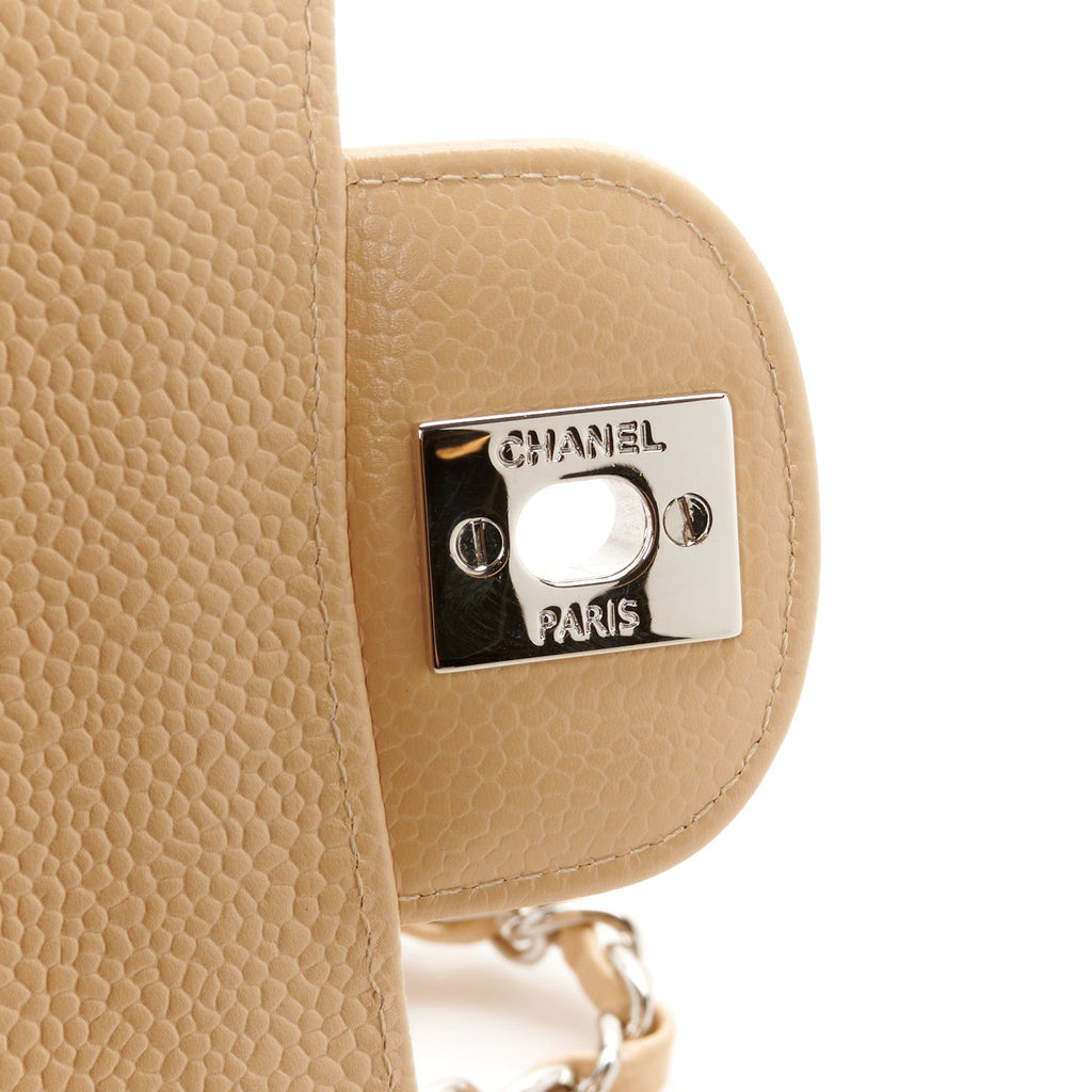 Caviar Quilted Small Double Flap Beige