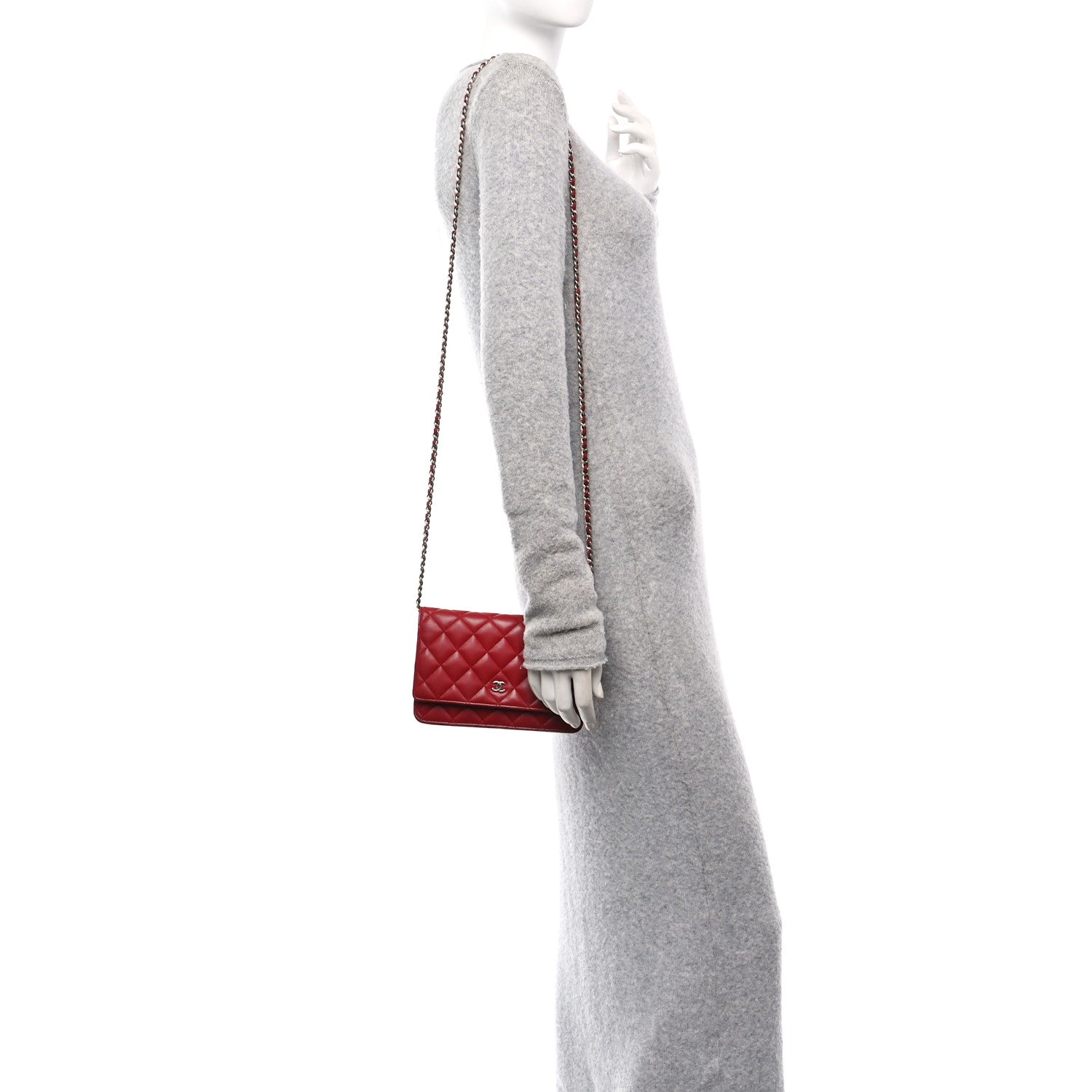 Lambskin Quilted Wallet On Chain WOC Red
