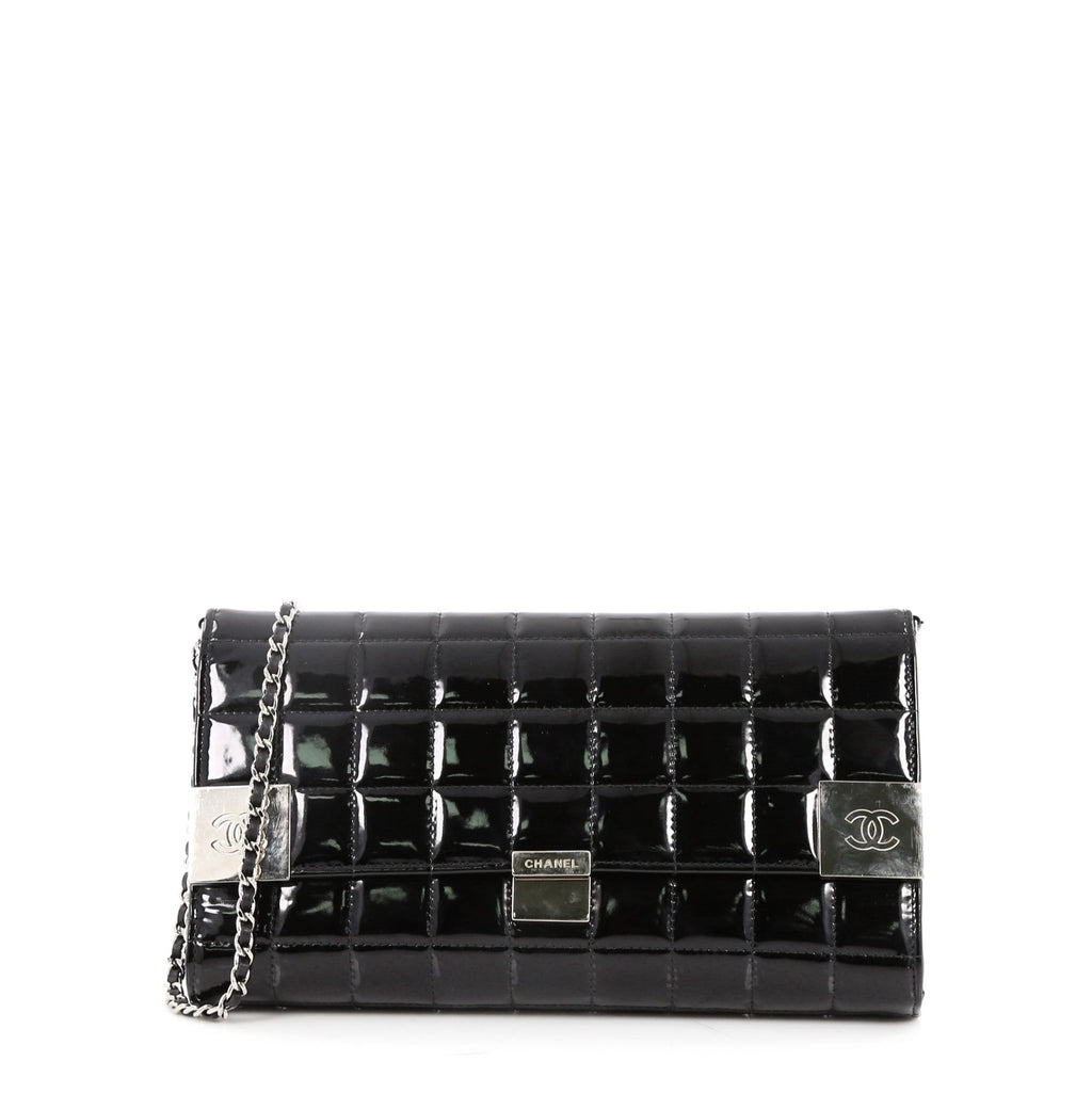 Chocolate Bar Chain Clutch Quilted Patent