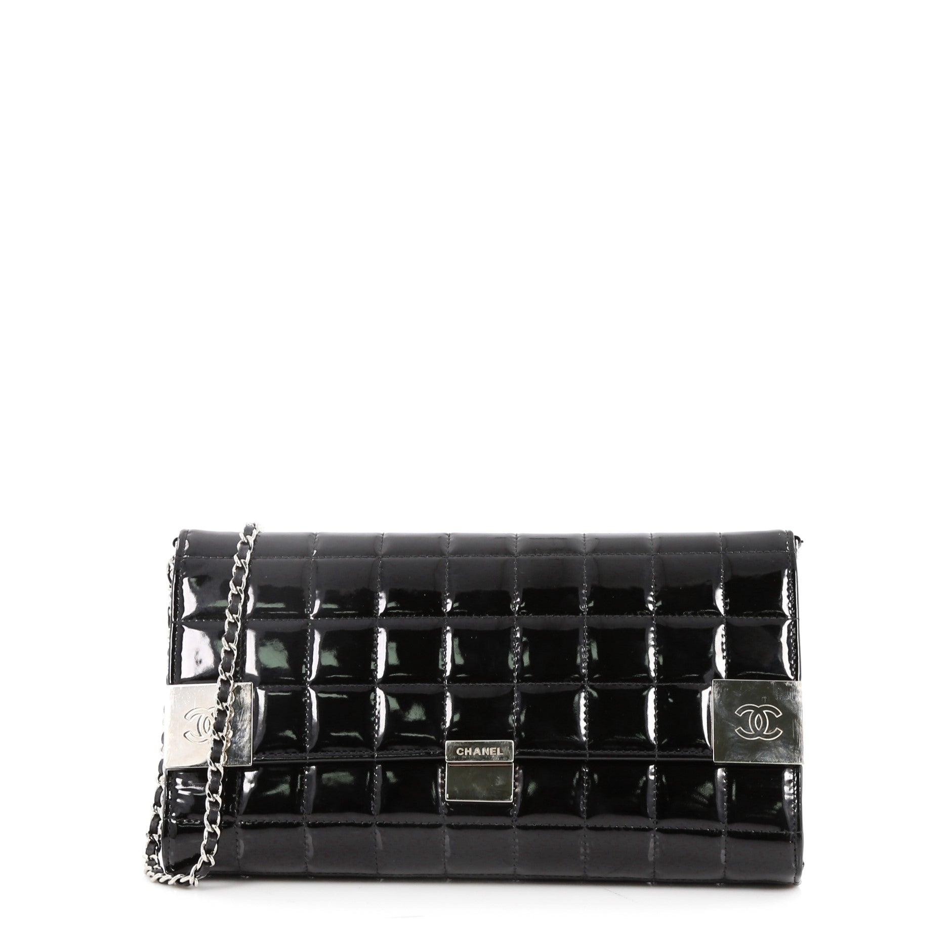 Chocolate Bar Chain Clutch Quilted Patent