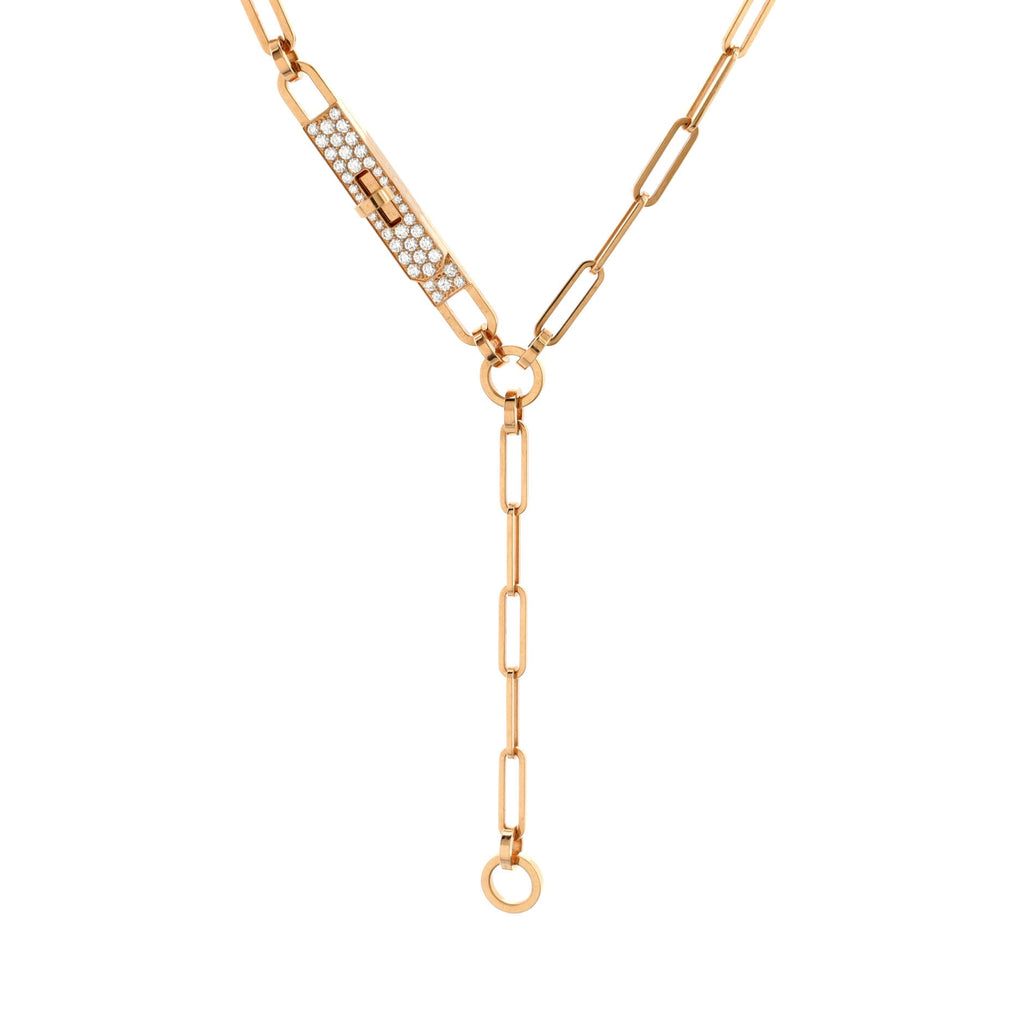 Kelly Chaine Lariat Necklace 18K Rose Gold and Pave Diamonds Small