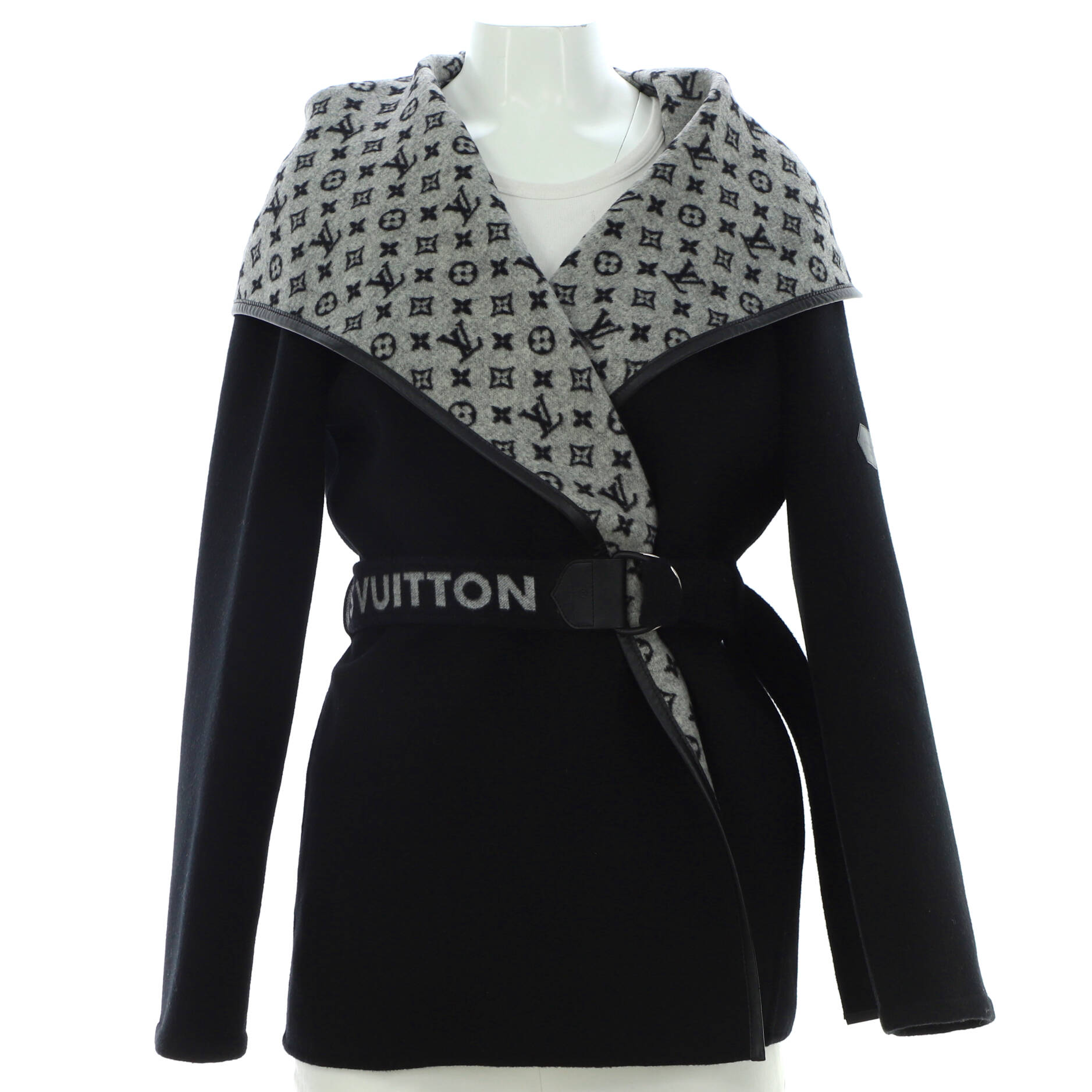 Women's Reversible Hooded Belted Wrap Coat Monogram Wool Blend and Leather