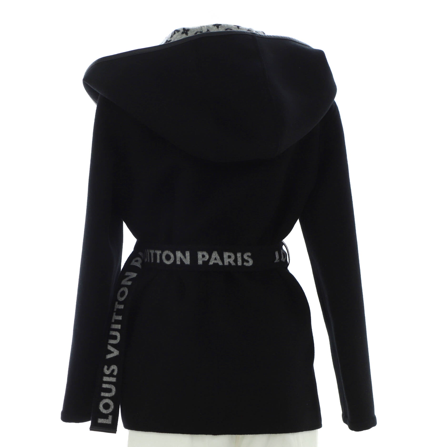 Women's Reversible Hooded Belted Wrap Coat Monogram Wool Blend and Leather