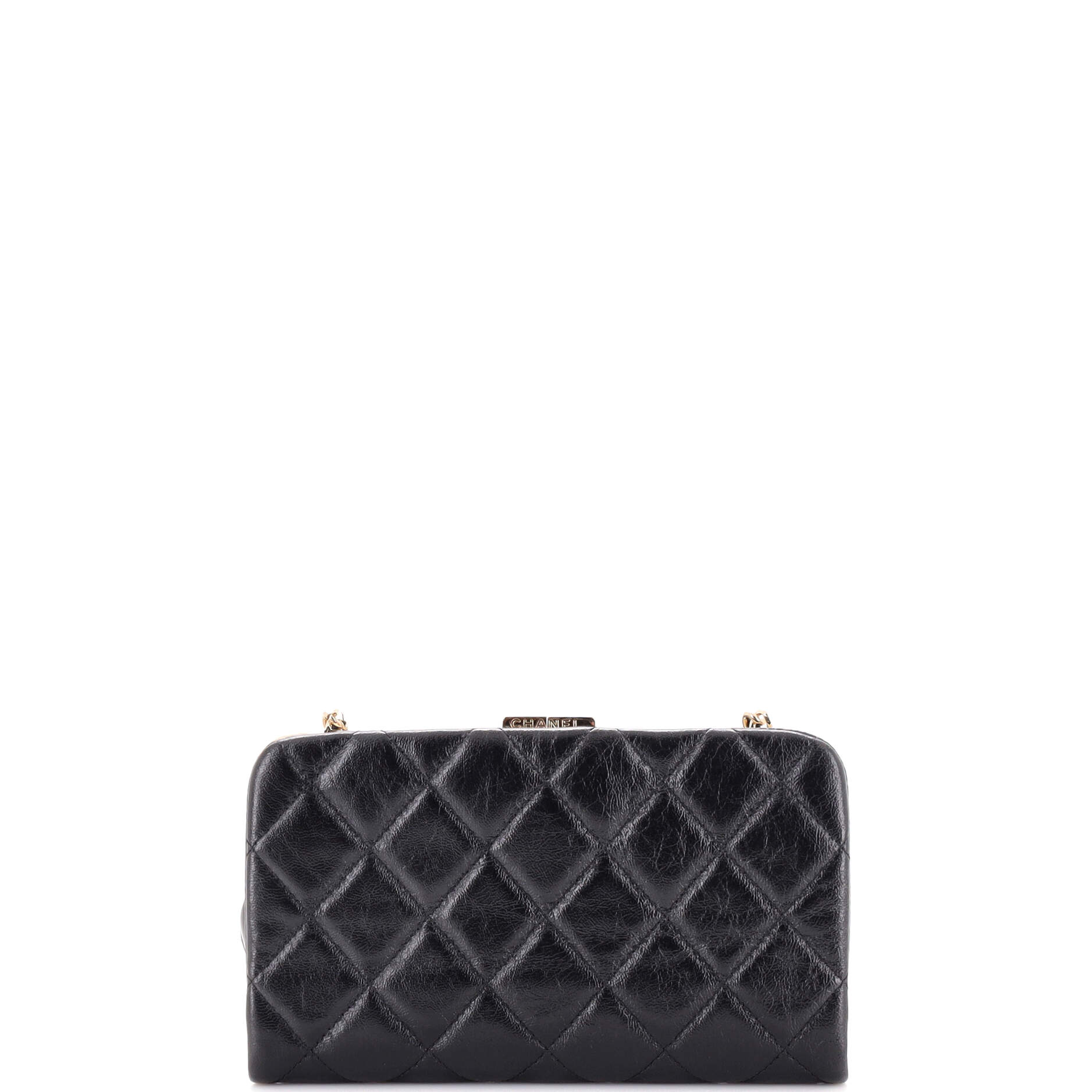 Logo Clasp Frame Clutch with Chain Quilted Lambskin Small