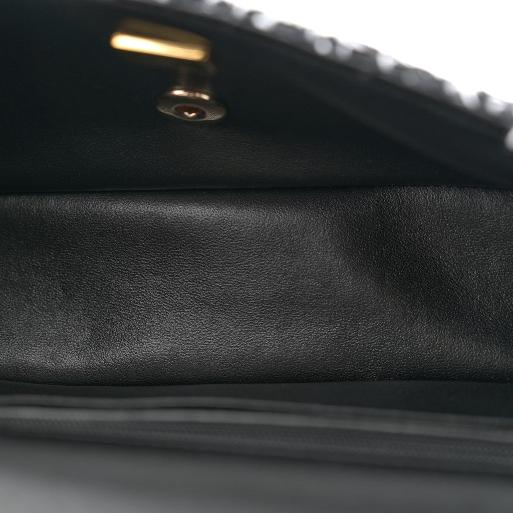 Tweed Quilted Mini Top Handle Rectangular Flap Black White