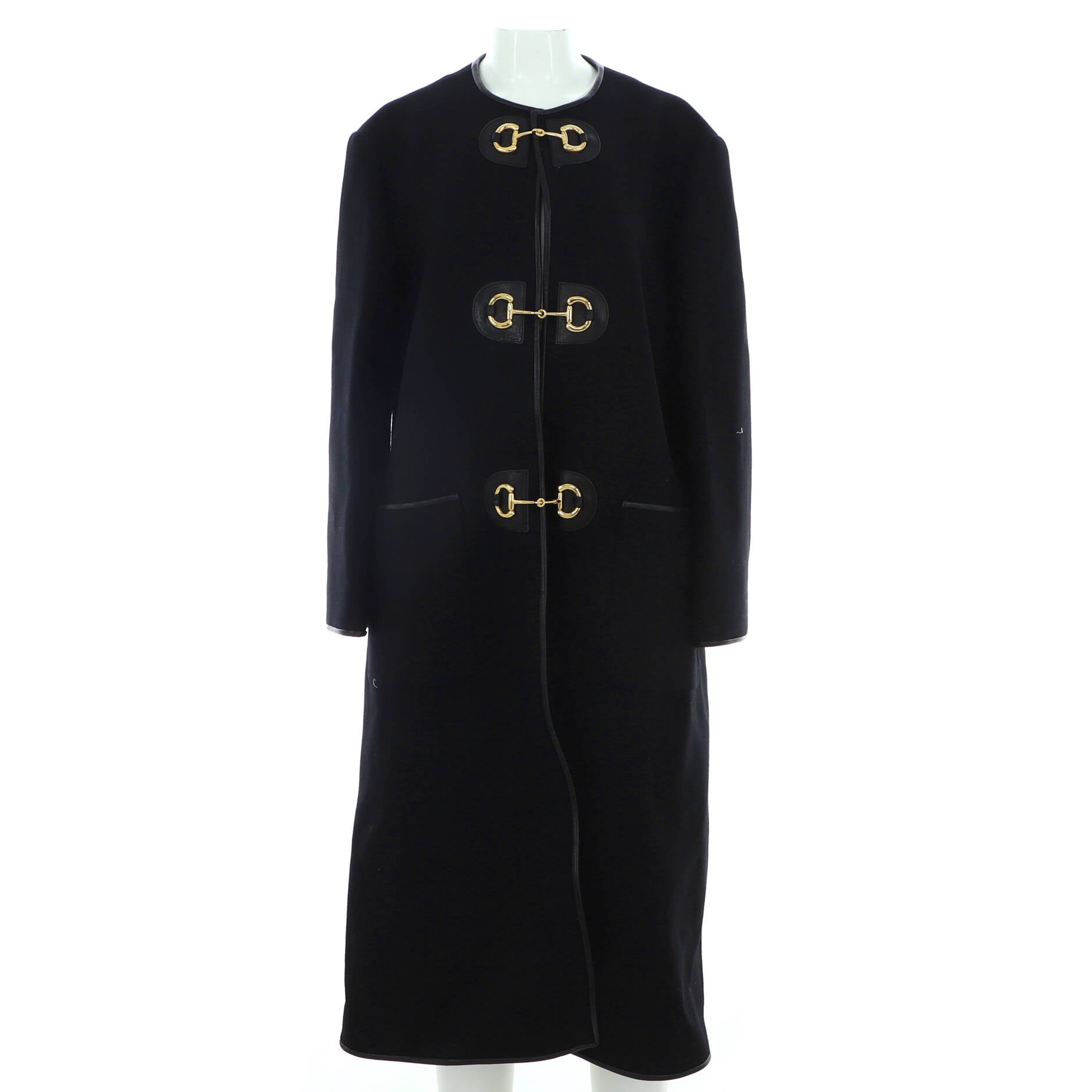 Women's Horsebit Toggle Collarless Millitary Coat Wool Blend