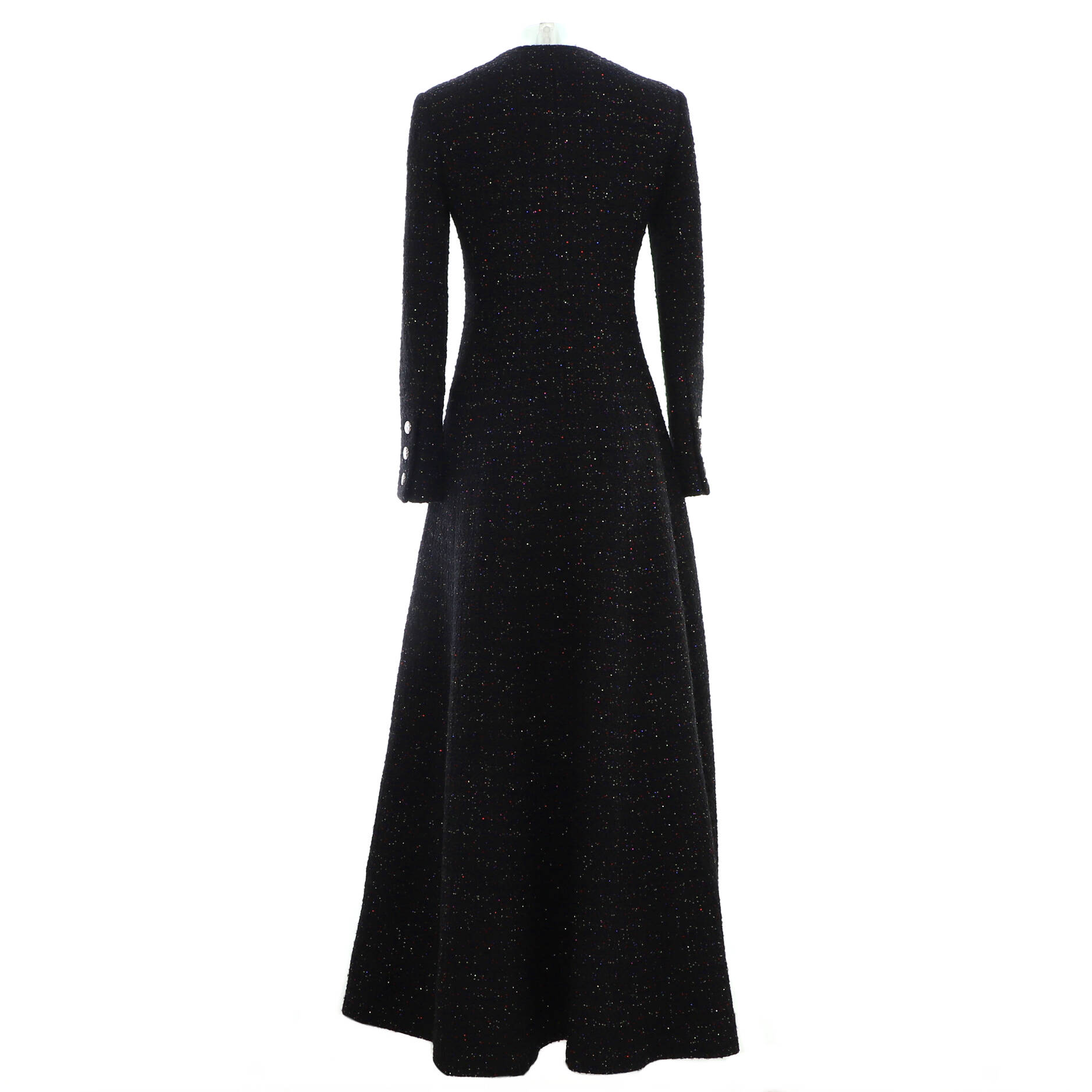 Women's Collarless Button Up Long Coat Tweed with Sequins