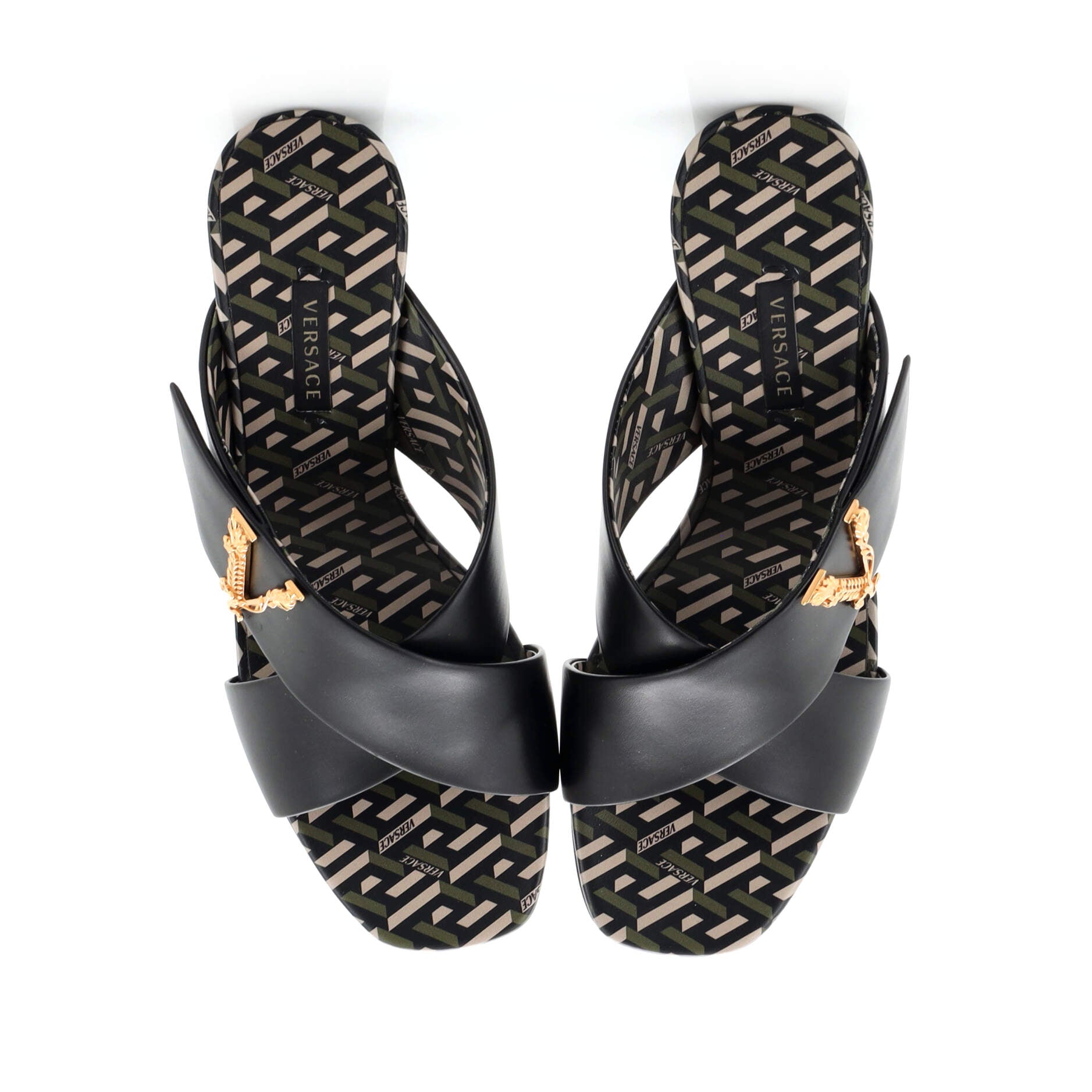 Women's Virtus Heeled Sandals Leather with Greca Detail
