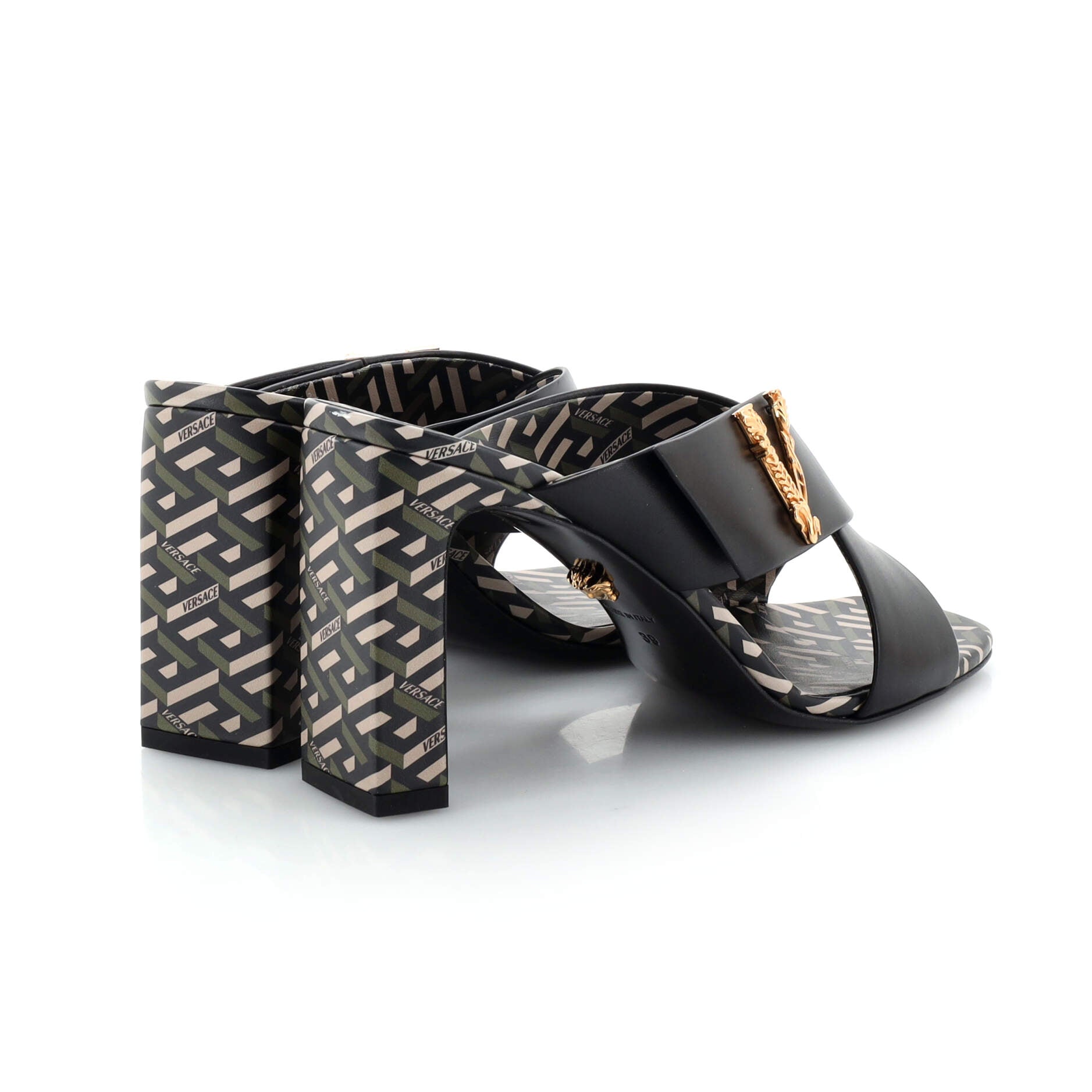 Women's Virtus Heeled Sandals Leather with Greca Detail