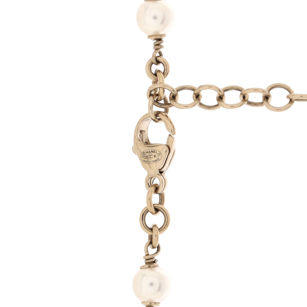 CC Station Long Necklace Metal with Faux Pearls and Crystals