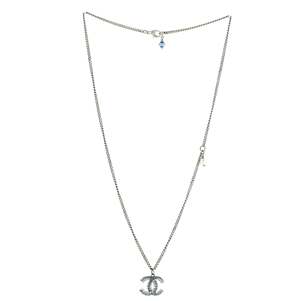 CC Baguette Pendant Necklace Crystal Embellished Metal Large