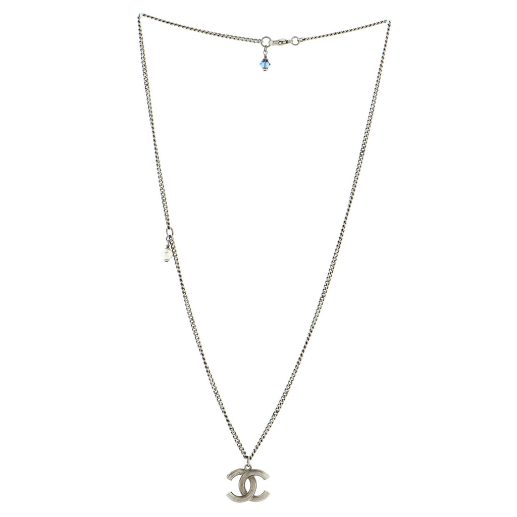 CC Baguette Pendant Necklace Crystal Embellished Metal Large