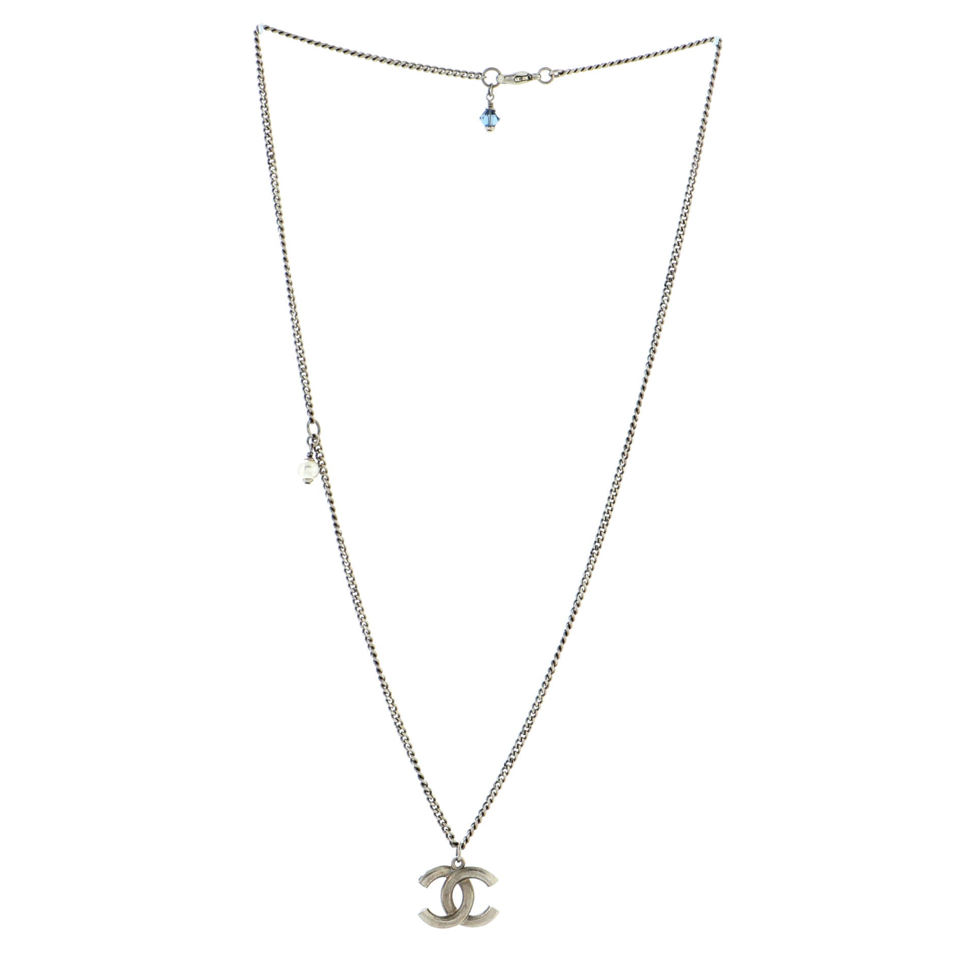 CC Baguette Pendant Necklace Crystal Embellished Metal Large