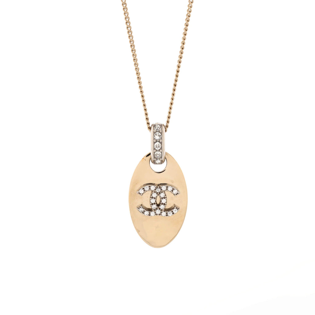 CC Dog Tag Pendant Necklace Metal with Crystals