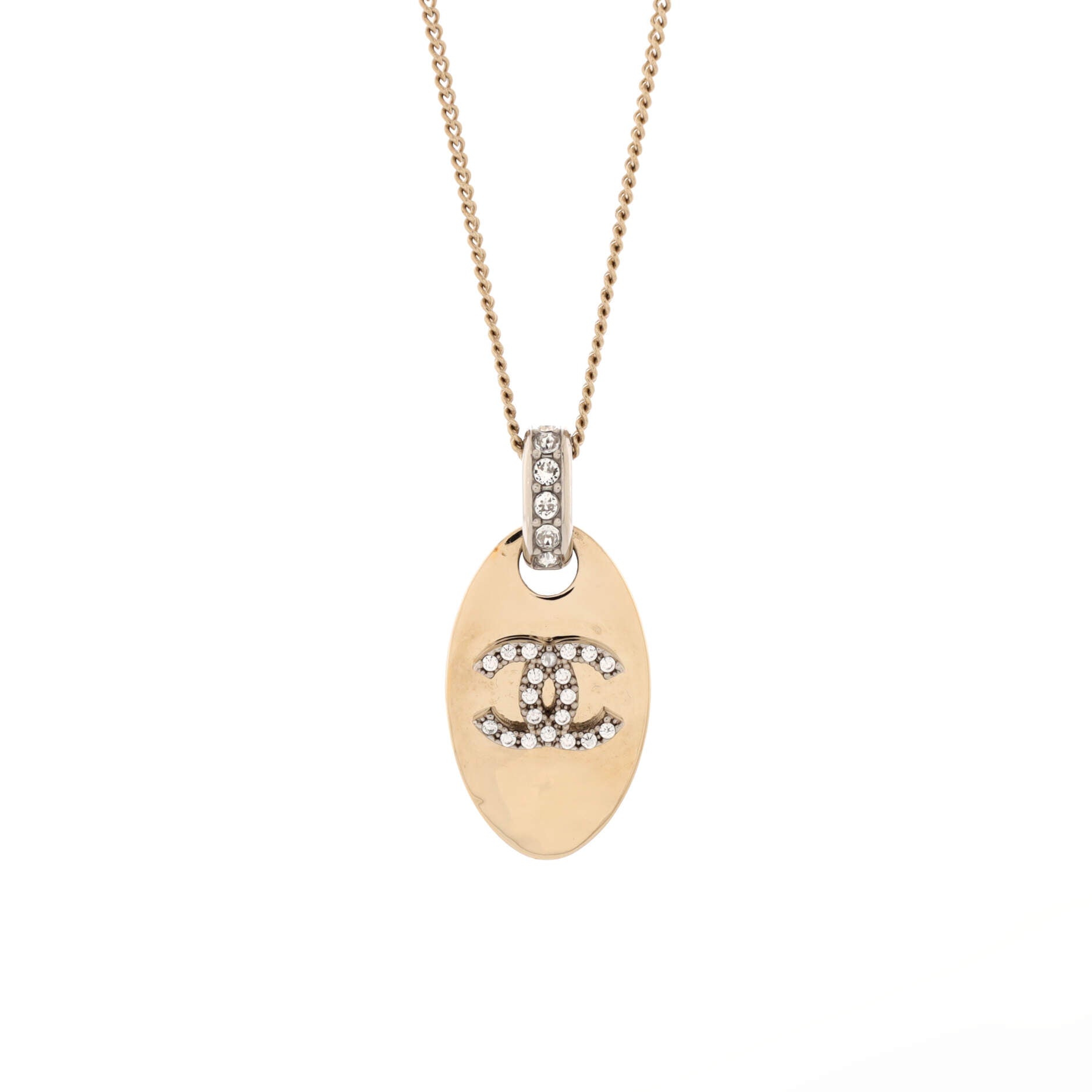 CC Dog Tag Pendant Necklace Metal with Crystals