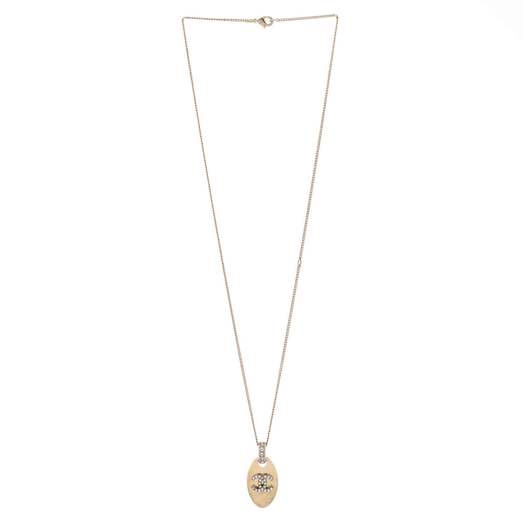 CC Dog Tag Pendant Necklace Metal with Crystals