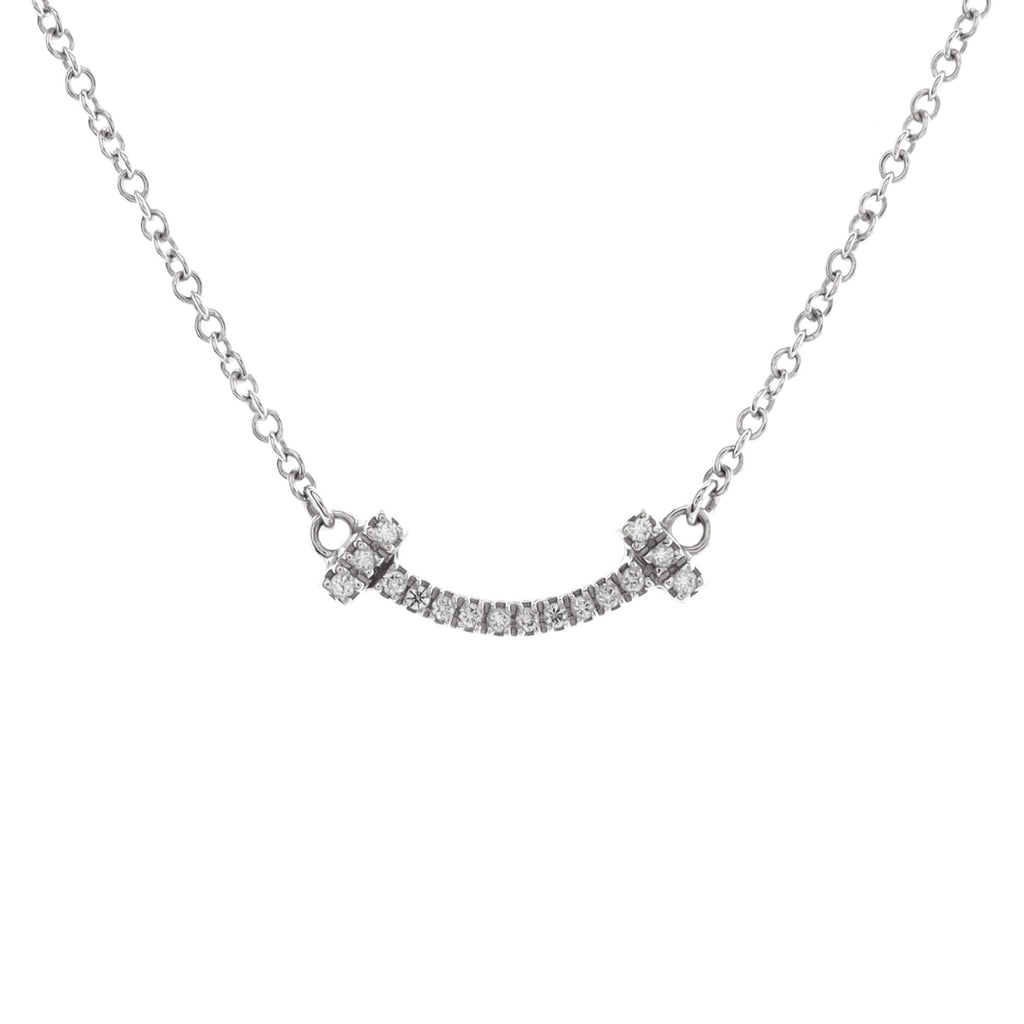 T Smile Pendant Necklace 18K White Gold with Diamonds Mini