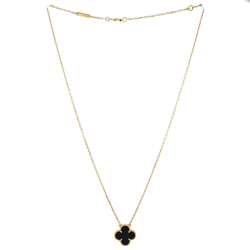 Vintage Alhambra Pendant Necklace 18K Yellow Gold and Onyx